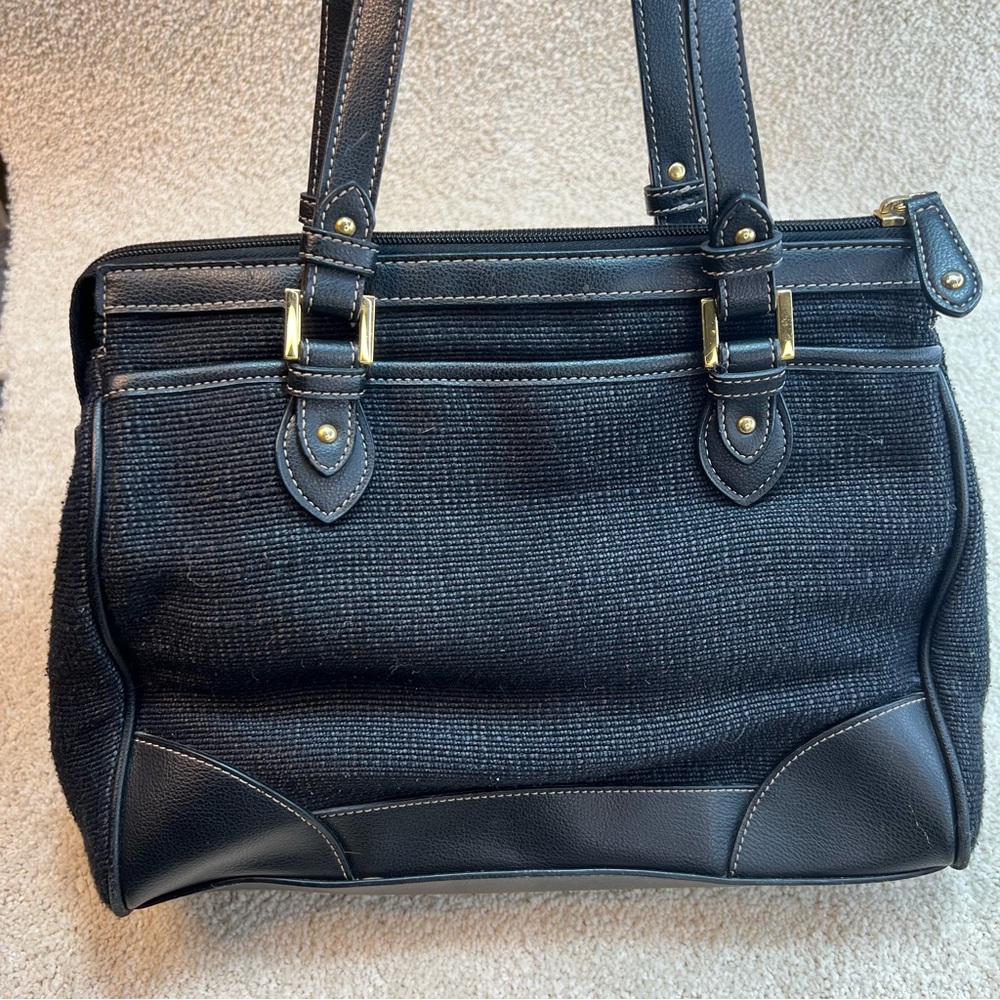 Etienne Aigner Handbag Black Canvas Leather Gold Hardware Double Strap Purse - Picture 3 of 9